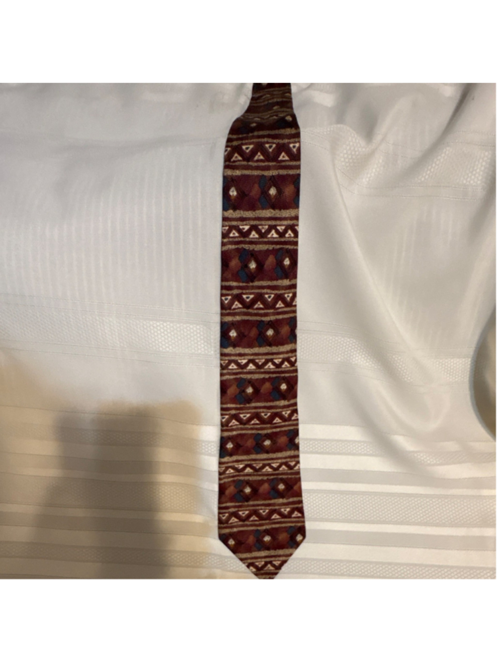 Barbara Blank Silk Tie Geometric Burgundy Brown Blue Men's Handmade Woven